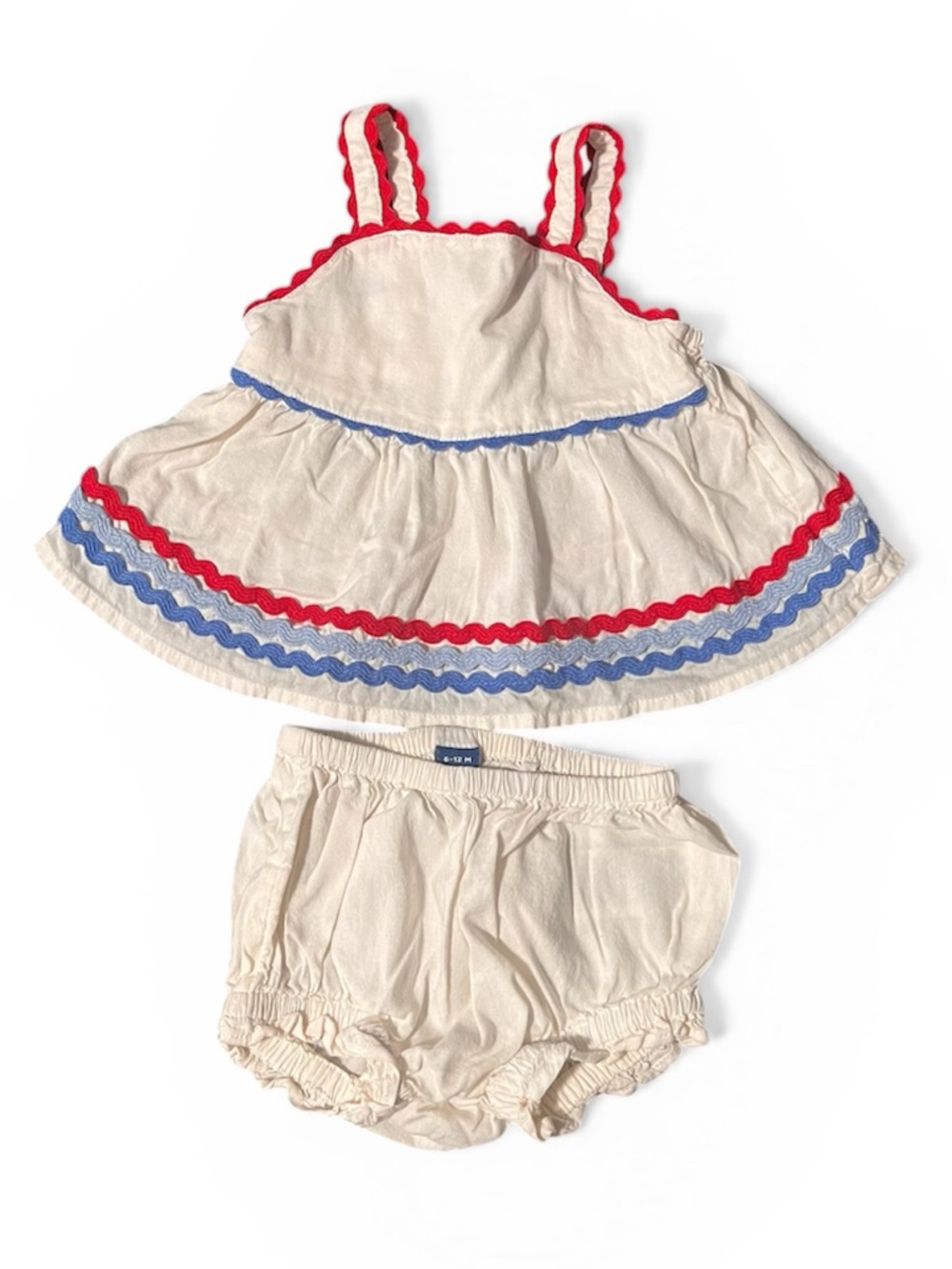 Old Navy Cream Tank & Bloomers Set with Red and Blue Trim
